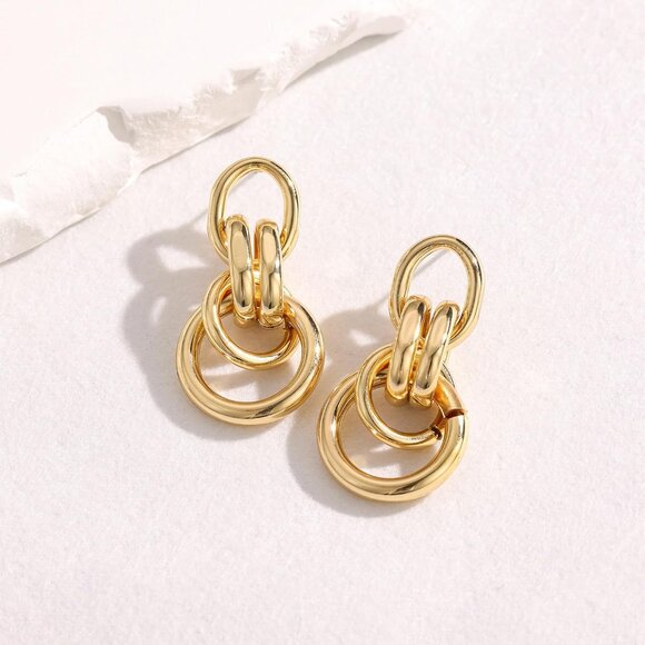 Women's Chunky Knot Gold Lightweight Trendy Jewelry Earrings 14k Gold Plated - Picture 3 of 4